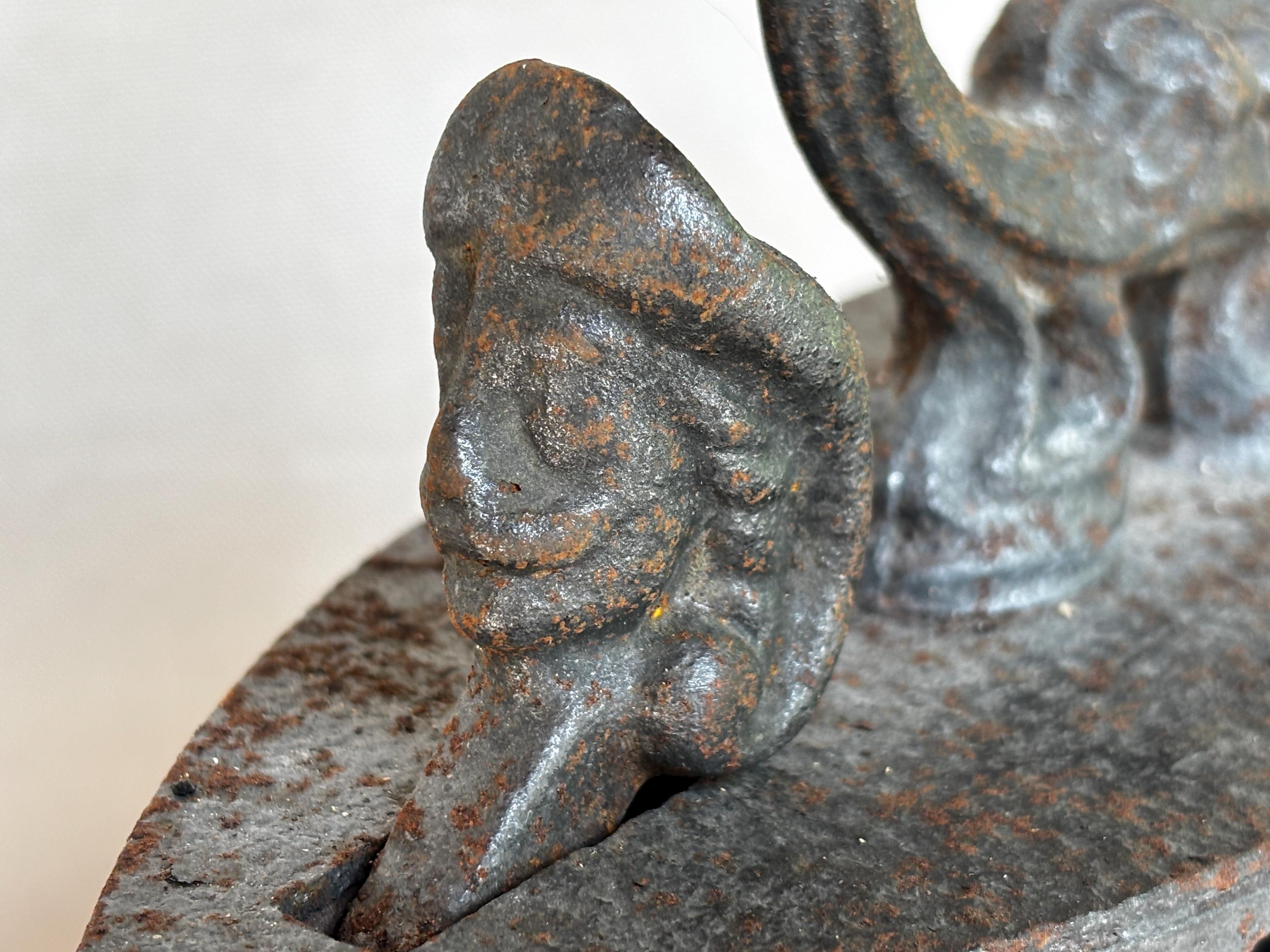 Antique Charcoal Iron With Horn Handle – Figural Head Latch, C