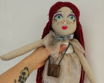 Art Vintage Style Doll, Heirloom Soft Doll, Keepsake , Nursery Decoration , Hand Embroidered