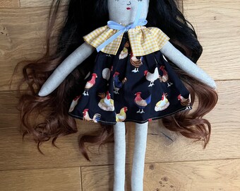 Timeless Heirloom Doll, Keepsake Soft, Real Hair Doll, Chickens Dress, Classic Kids Toy, Beloved Girl Best Friend , Cherish for Years