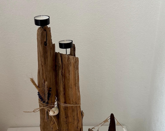 Treibholz Deko als Weihnachtsgeschenk mit maritime Deko. Ein Holz Kerzenständer, Teelichthalter aus Holz als Geschenk für Freundin.