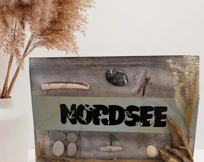 Shabby Cic Treibholz Deko, Maritime Wanddeko als kleines Geschenk für Freunde. Holzdeko zum aufhängen, Schild Nordsee. Eine maritime Wandeko