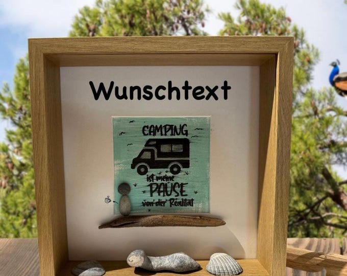 A stone picture for campers for Father's Day, retirement, or other special occasions. Decorated with nautical motifs, including Baltic Sea beach finds and North Sea driftwood.