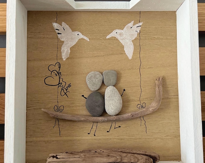 Stone pictures favorite person personalized gift with maritime North Sea driftwood and Baltic Sea beach finds