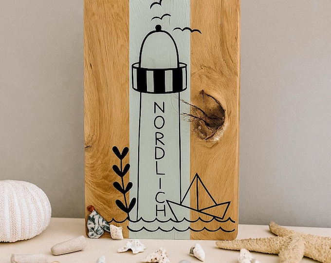 Maritimes Wandbild 16 x 26cm, massivholz Deko mit Strandfunde von der dänischen Küste. Leuchtturm Bilder, Leuchtturm Bilder, Holz Deko Regal