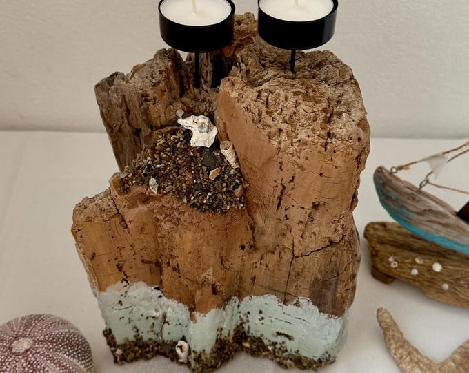 Treibholz Deko als Weihnachtsgeschenk mit maritime Deko. Ein Holz Kerzenständer, Teelichthalter aus Holz als Geschenk für Freundin.