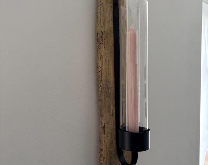 Boho Style Deko, Treibholz Wanddeko 53 cm.  - Dänisches Design - Teelichthalter aus Holz - Hygge Deko - Handmade Geschenke als Nordsee Deko.