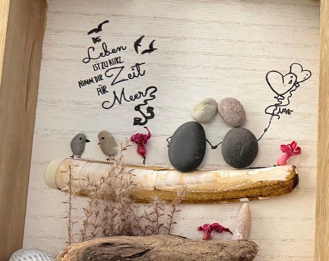 Stone pictures for Father's Day. Time for the sea. Mural wall decoration gift birthday family maritime North Sea Baltic Sea beach personal.