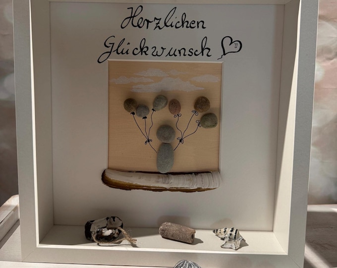 Steinbild ein personalisiertes Geschenk als Geschenk für Freundin, Freund mit maritime Deko. Bilder mit Steinen im als Geschenk Taufe.