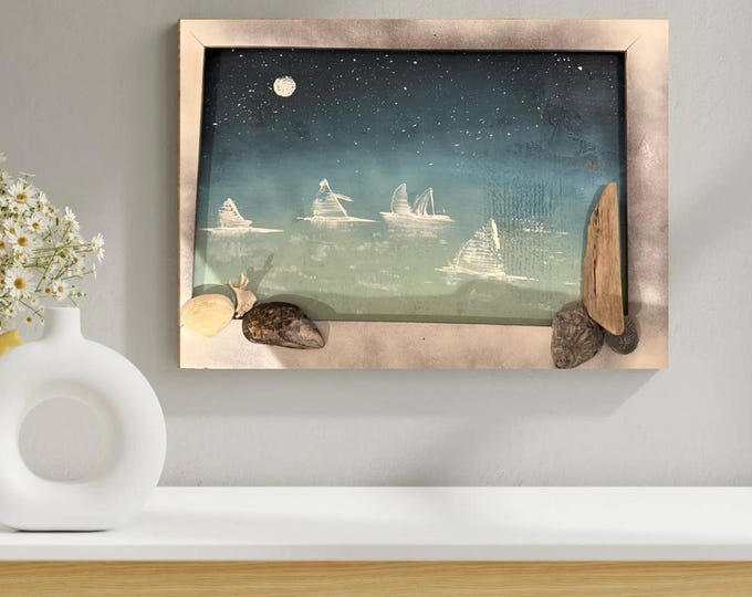Maritime Deko handgemalt als Weihnachtsgeschenk oder Geschenk für Lieblingsmensch. Ein Bilderrahmen Holz Vintage als Shabby chic Deko.