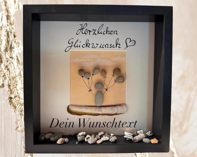Stone picture as a gift for a birthday/baby/birth/baptism with beach finds from the coast.