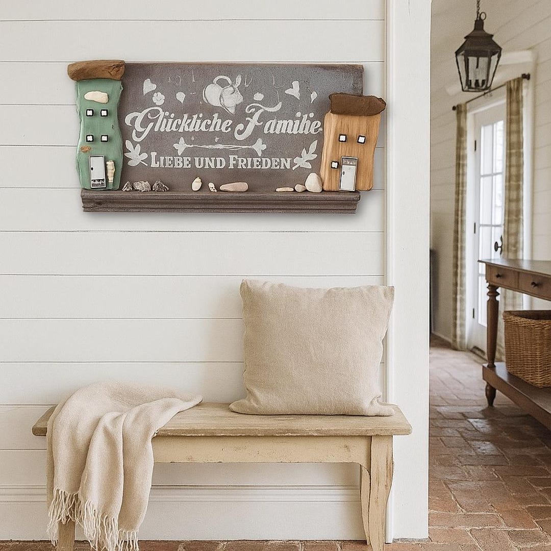Happy Family Wall Decor Made From Old Oak | Love & Peace | Handmade ...