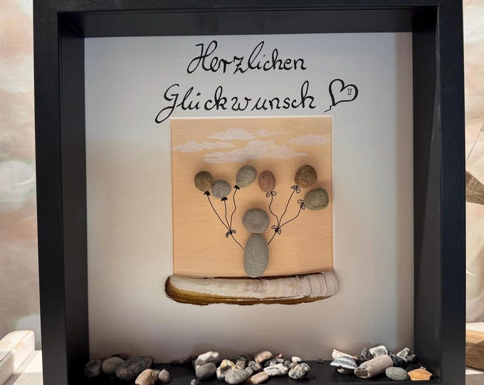 Steinbild ein personalisiertes Geschenk als Geschenk für Freundin, Freund mit maritime Deko. Bilder mit Steinen im als Geschenk Taufe.