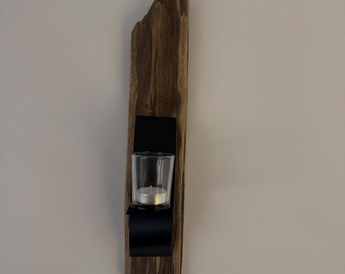 Dänisches Design Treibholz Wanddeko 45cm. Boho Style Deko - Teelichthalter aus Holz - Hygge Deko - Handmade Geschenke als Nordsee Deko.