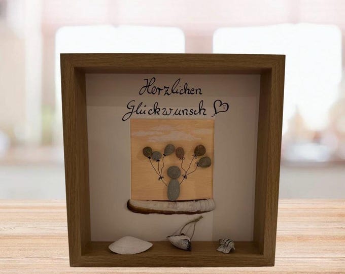 Photo frame personalized birthday/baby/birth/baptism with beach finds stone picture maritime gift wall decoration mural North Sea Baltic Sea