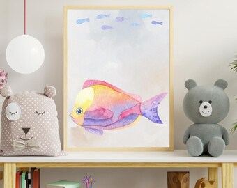 Lot de 4 - oeuvre d'art murale sous la mer - décoration de chambre d'enfant océan, impressions numériques Sea Life, affiches neutres en matière de genre, oeuvre d'art animal océan pour chambre d'enfant