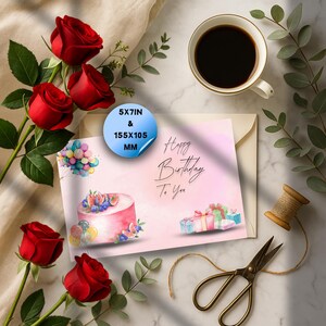 Tarjeta de cumpleaños imprimible divertida de 5x7, 155x105m, descarga digital con globos, pastel, tarjeta de felicitación humorística, descarga instantánea de deseos de cumpleaños