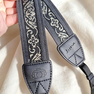 Personalized Black Gold Retro Camera Strap, Adjustable Dslr Camera Strap, Gift For Photographer, Photography Accessory
