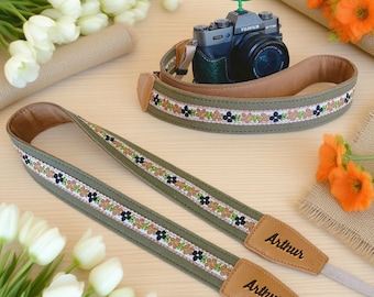 Personalization Embroidered Camera Strap, Floral Camera Strap, Camera Shoulder Strap, Camera Accessories, Gift for Photography Enthusiast