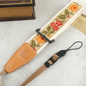 Customizable Camera wrist strap, Embroidered Floral Camera Strap, Camera Neck Strap, Camera Accessories, Gift for Photography Enthusiast