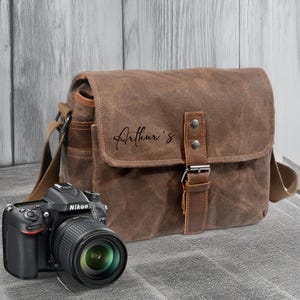 Personalized Canvas camera bag,Leather camera bag purse,Vintage Shoulder Camera Bag For Nikon, Canon, Sony DSLR, Canvas Saddle Bag