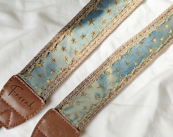 Personalized Star Camera Strap, Handmade Cotton Linen Strap with Leather Ends, DSLR Camera Accessories/Neck Strap, Photographer Gift