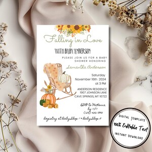 Autumn Floral Baby Shower Invitation: Fall Country Rustic Theme (Printable 5x7 Digital Download)