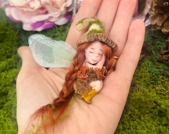 OOAK Fairy, Sleeping Fairy, Forest Fairy, Fairy Garden, Fairy Door, Teeny Tiny Forest Fairy, Fairy Gift, Gift For Her, Miniature Fairy.