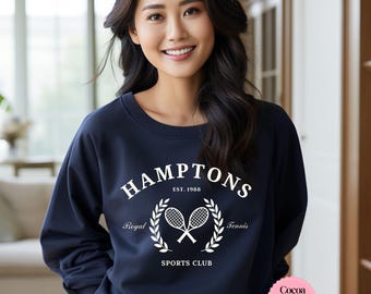 Hamptons Tennis Club Sweatshirt, Navy Preppy Graphic Tee
