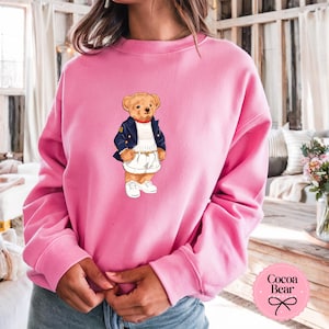 Preppy Girl Teddy Bear Shirt Cute Gift For Her Women&#39;s Cute Teddy Bear Sweater