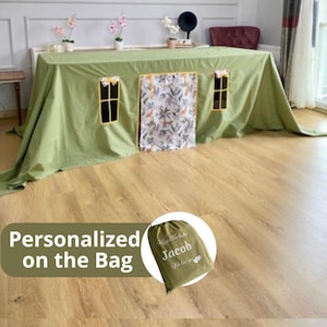Speelhuisje met tafelkleed, tenttafel, speeltent, speelhuisje voor kinderen, speeltafel, binnentheater, accessoire voor een verjaardagsfeestje, speelhuisje voor jongens