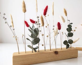Dried Flower Bar, Christmas Centerpiece, Rustic Wood Arrangement