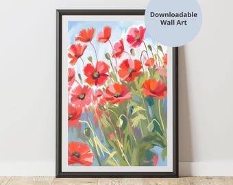 Poppy Wall Art Decor | Abstract Poppy Print | Wildflowers Illustration | Vintage Poppy Prints