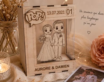 Cadeau personnalisé à partir de photo en bois – Figurine couple style funko pop- idée cadeau original, anniversaire, mariage, famille