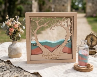 Cadre cérémonie du sable personnalisé mariage – Cadre souvenir mariage personnalisé prénom & date – Décoration cérémonie symbolique couple