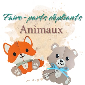 Faire-parts dépliants en forme d'animaux (baptême, anniversaire, naissance)