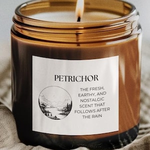Petrichor, The smell of earth after rain, Soy Wax Candle in Amber Jar, Eco-Friendly Candle, Nature Gift