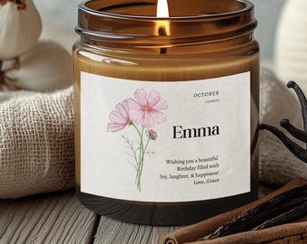 Birth Flower Gift Candle, Personalized Birthday Gift for Friend, Birthday Gift for Her, Eco-Friendly Candle, Mothers Day Gift