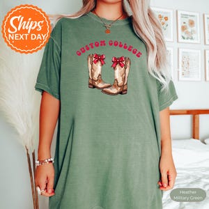 Comfort Colors Shirt Custom College, Personalized Coquette Cowgirl University Shirt, Game Day Shirt, Preppy School Football Tailgate Outfit