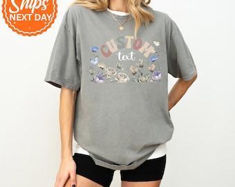 Retro Custom Wildflowers T-Shirt - Comfort Colors Personalized Floral Tee - Cottagecore Gift