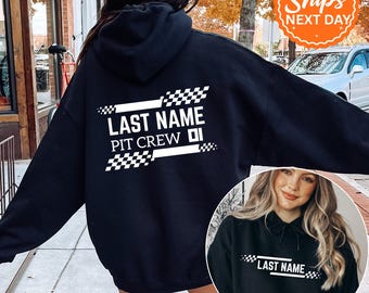 Personalized Racing Top, Custom Motocross Hoodie, Funny Pit Crew Sweater, Checkered Flag Pit Top, Race Day Team Hoodie, Racing Support Crew