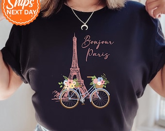 Bonjour Paris Shirt, Eiffel Tower Tee, Paris Travel Shirt, France Vacation Tee, Paris Lover Gift, French Style Shirt, Music Lover Tee