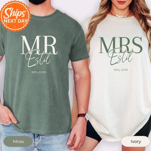 Comfort Colors Custom Mr and Mrs Shirts Matching Honeymoon Wedding Date Gift