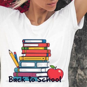 Back to School Book Stack Shirt, Cute Teacher Appreciation Gift, Retro Bookworm Graphic Tee, Vintage Library Unisex T-Shirt.