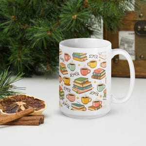 Cute Books and Coffee Mug | Back to School Teacher Gift | Reader Coffee Cup | Cozy Fall Bookworm Mug | Aesthetic Librarian and Student gift.