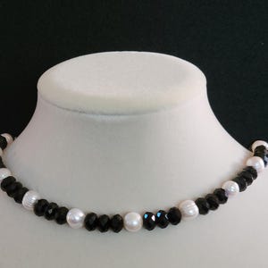 Onyx and pearl necklace choker length