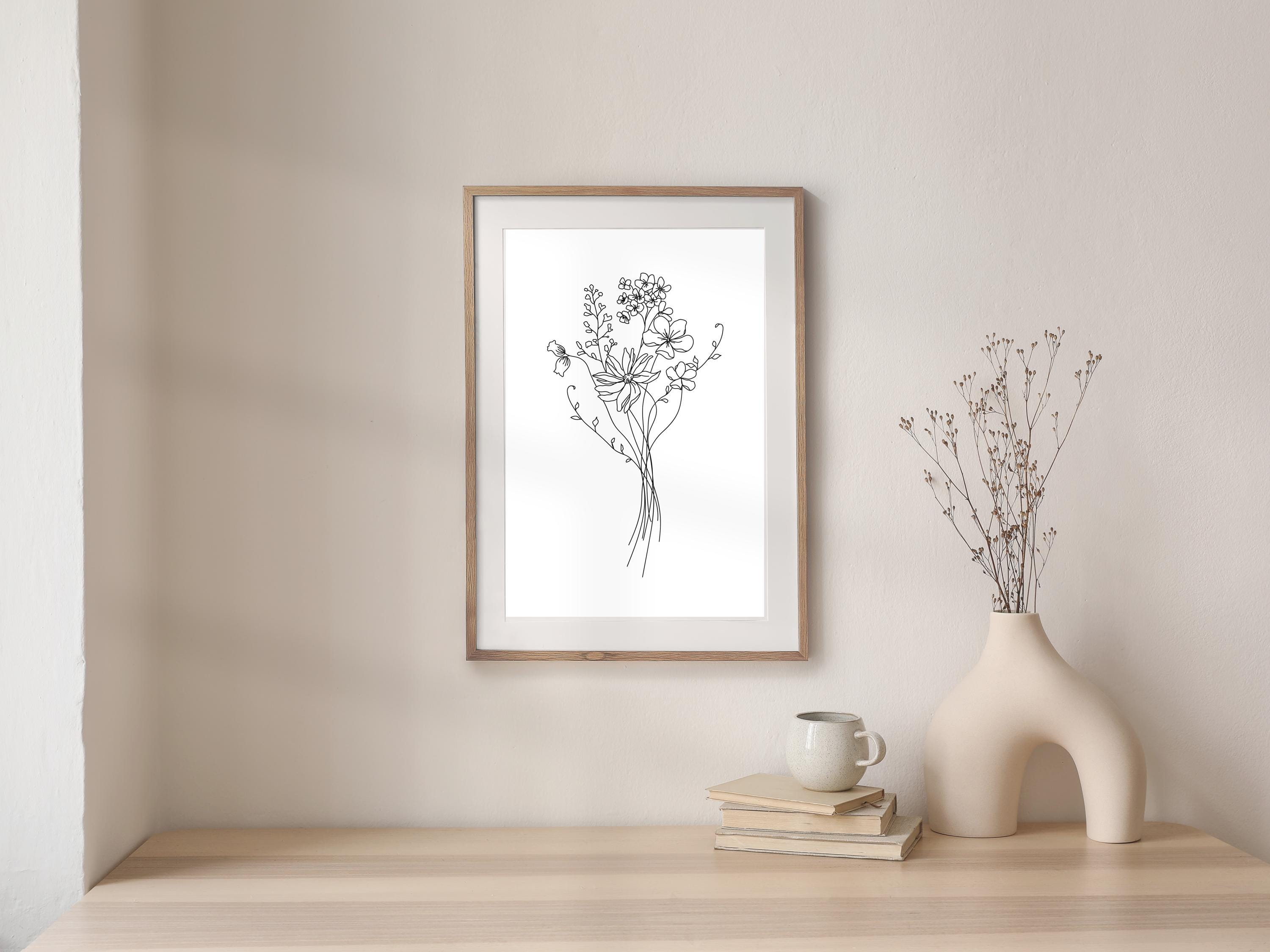 Minimalist Wildflower Line Art Print | Black & White (digital Download ...