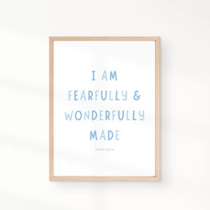 Psalm 139:14 | Nursery Bible Verse | Boy Nursery Scripture Art | Blue Christian Nursery Decor | Christian Kids Wall Art | Nursery Print