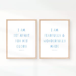 Nursery Bible Verse | Boy Nursery Scripture Wall Art | Blue Christian Nursery Decor | Christian Kids Wall Art | Set of 2 Nursery Prints