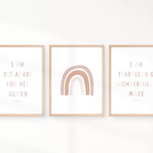 Nursery Bible Verse | Girl Nursery Scripture Wall Art | Pink Christian Nursery Decor | Christian Kids Wall Art | Set of 3 Nursery Prints