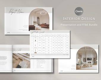 Interior Design Presentation and FF&E Schedule Bundle | Interior Design Template Bundle | Client Presentation | Canva Template | Moodboard